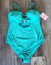NWT Juicy Couture Women's Cut Out Swimsuit One Piece Lined Heart Bandeau Top- L