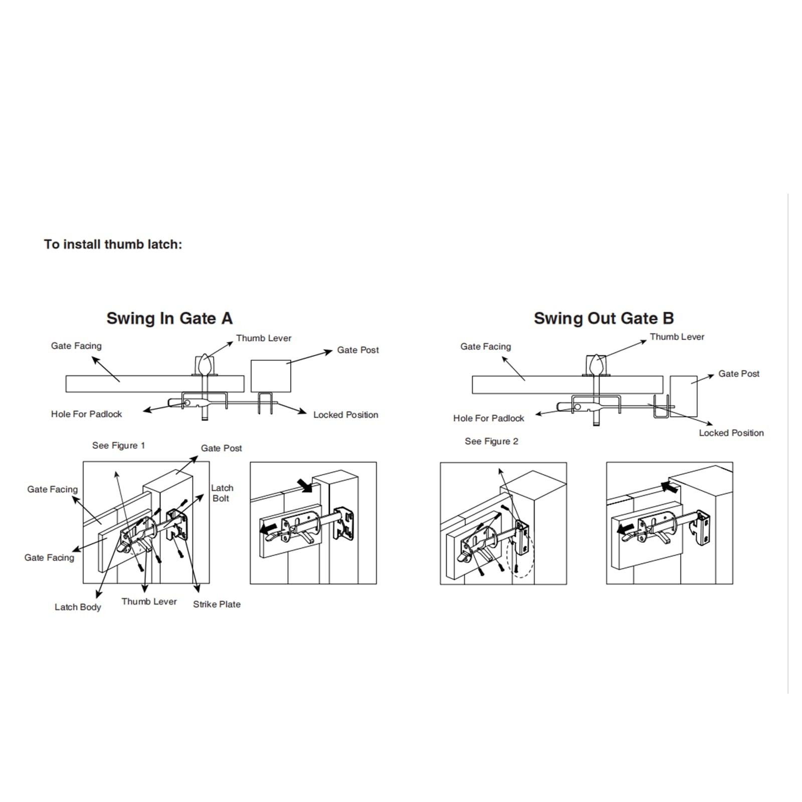 Thumb Gate Latch Heavy Duty Self Locking Door Latches and 9"Handle Kit Steel