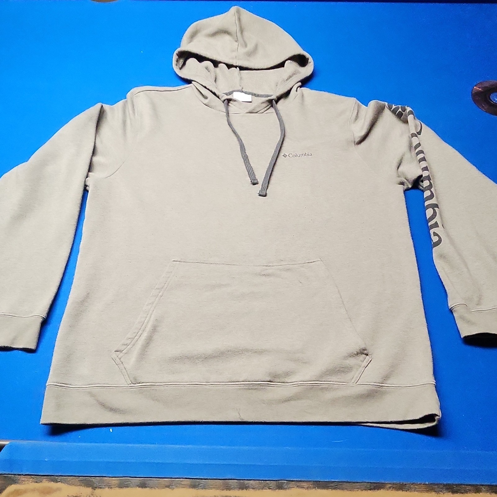 Columbia Men's Gray Fleece Pullover Hoodie XL Hooded Logo Pockets Drawstring