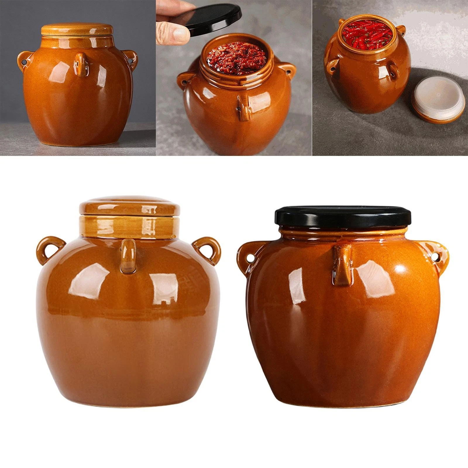 Ceramic Storage Jar with Lid Set Decor Traditional for Pickels Household
