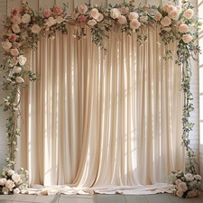 2 PCS Cream Wrinkle Free Backdrop Curtains Soft Fabric Photography 5x10FT