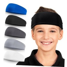 Sports Headbands for Kids, 5 Pack Moisture blue, black, dark grey, grey, white