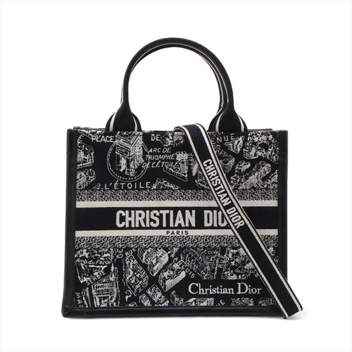 Christian Dior Plan de Paris Book Tote Small Canvas & Leather 2 Way Handbag Blac