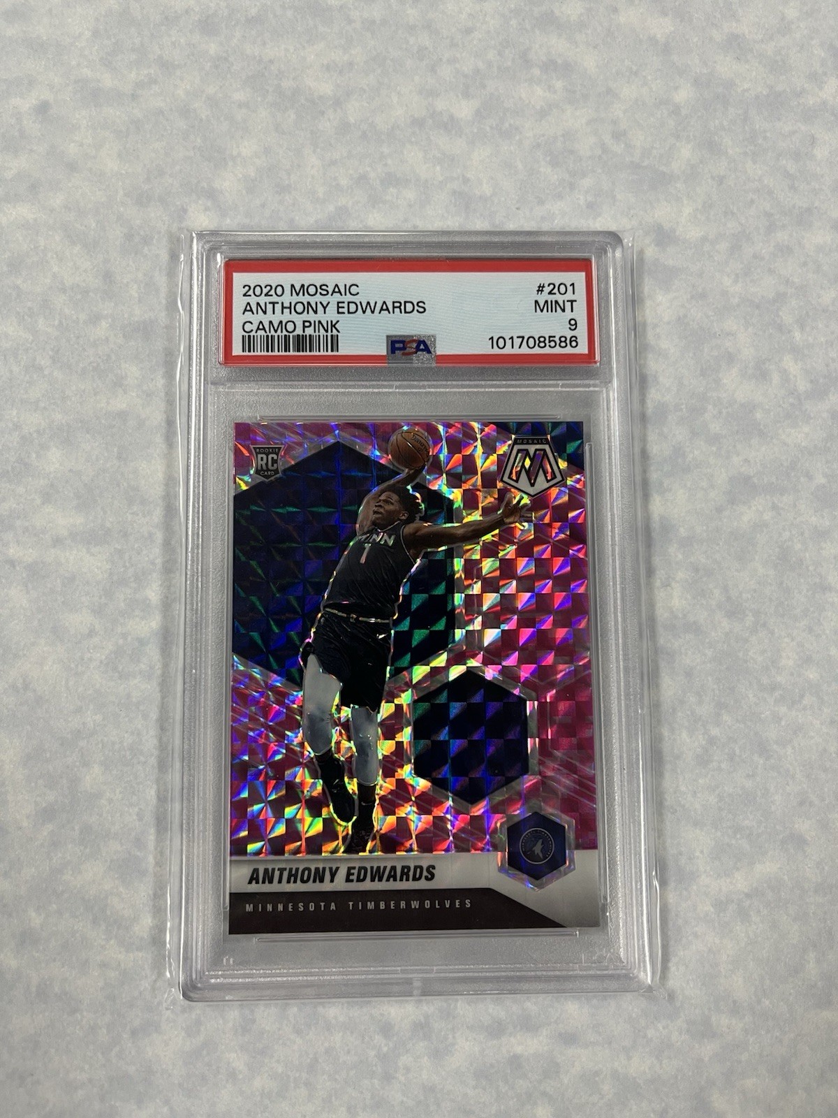 2020 Mosaic Camo Pink #201 Anthony Edwards PSA 9 Mint RC Rookie