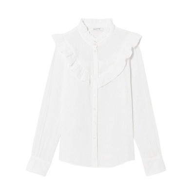 Promod Ivory Ruffle Detail Button Down Shirt