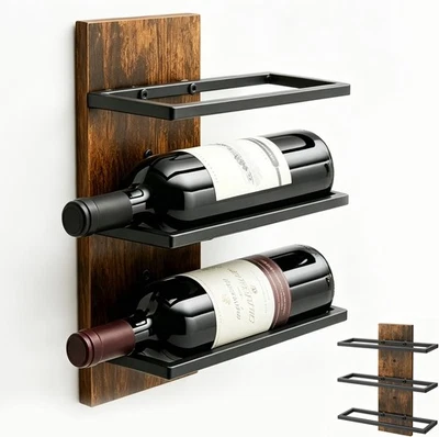 Weinregal Wand 3 Ebenen Flaschenhalter Metall Hängend für Küche Bar Esszimmer - Bild 1 von 4