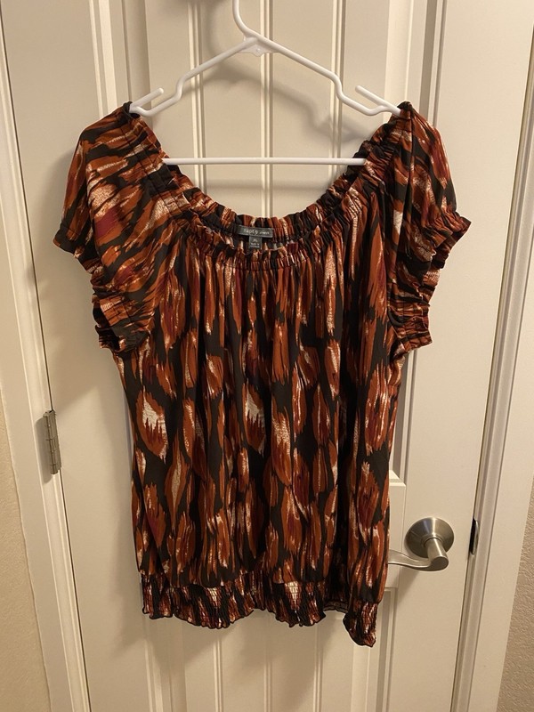 Apt 9 XL Top Peasant Style Blouse Short Sleeve Shirt Stretch 