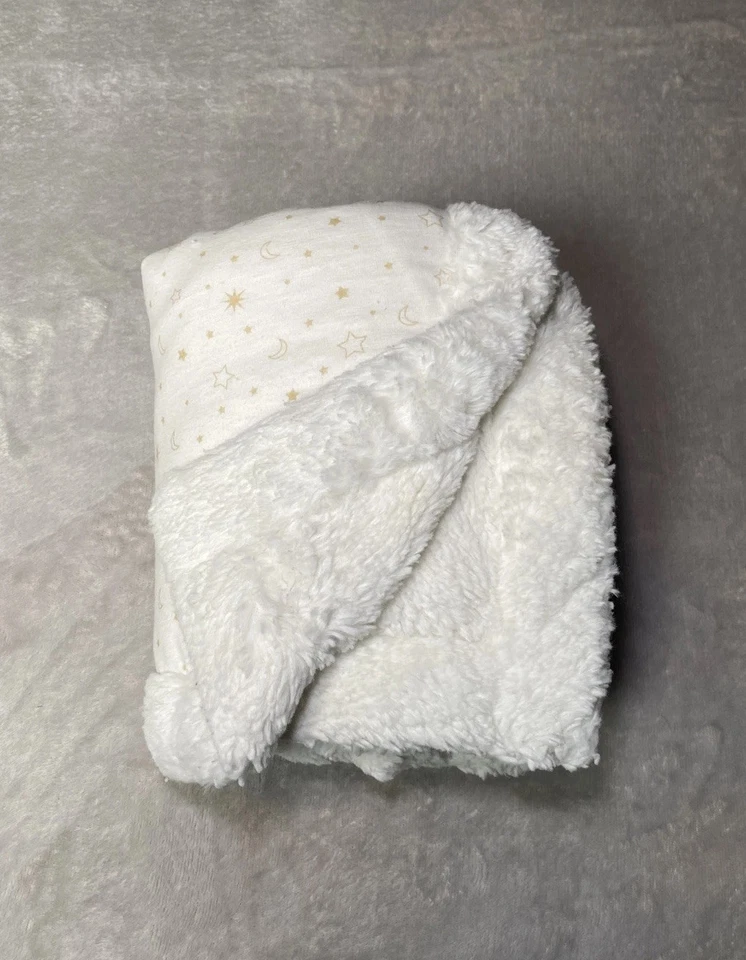 Manta Bebé Recién Nacido Luna Estrella Reversible Blanca Sherpa Suave Peluche Lovey 30x40" Foto 2 de 3