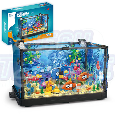 Fish Tank Building Kit with Lights MOC Marine Aquarium Building Blocks Toys