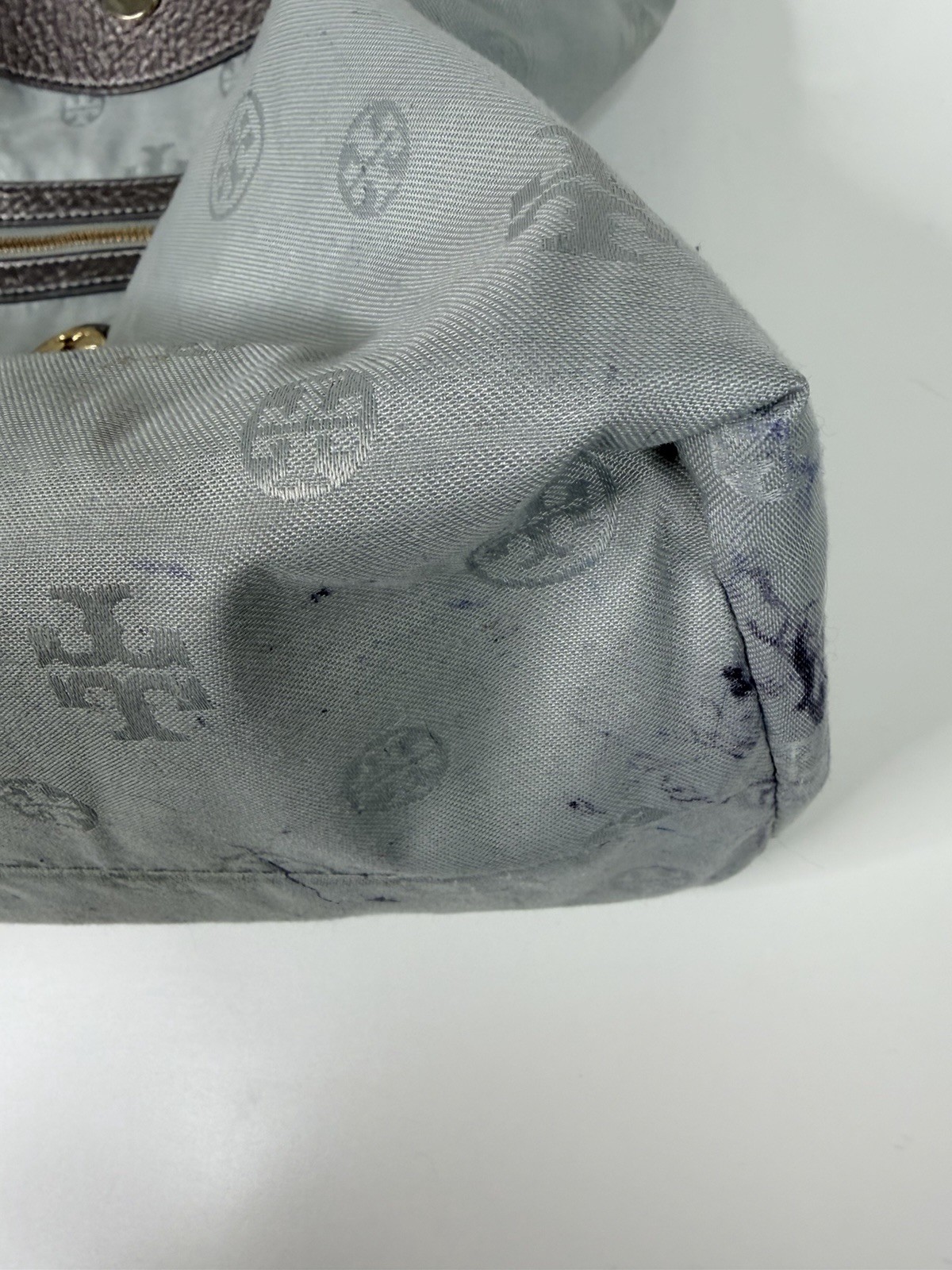 Tory Burch designer Marion HOBO shoulder purse handbag Silver Metallic Gray thumbnail 16