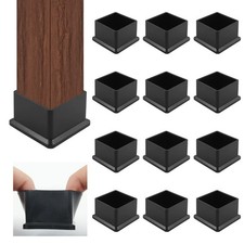 12pcs Black Chair Leg Caps, 1-1/2" x 1-1/2" Rubber Square Feet Furniture Table