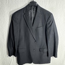 Hart Schaffner Marx 46R Black Windowpane Plaid Blue Accent USA Wool 2 Button