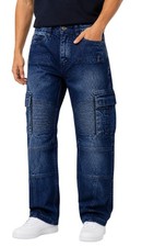 Peviani Mens Cargo Denim Jeans Straight Fit M...