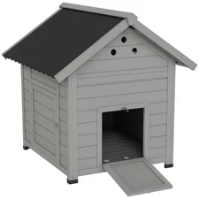 Duck Coop, Wooden Duck House with Openable Roof & Double Doors, Gray