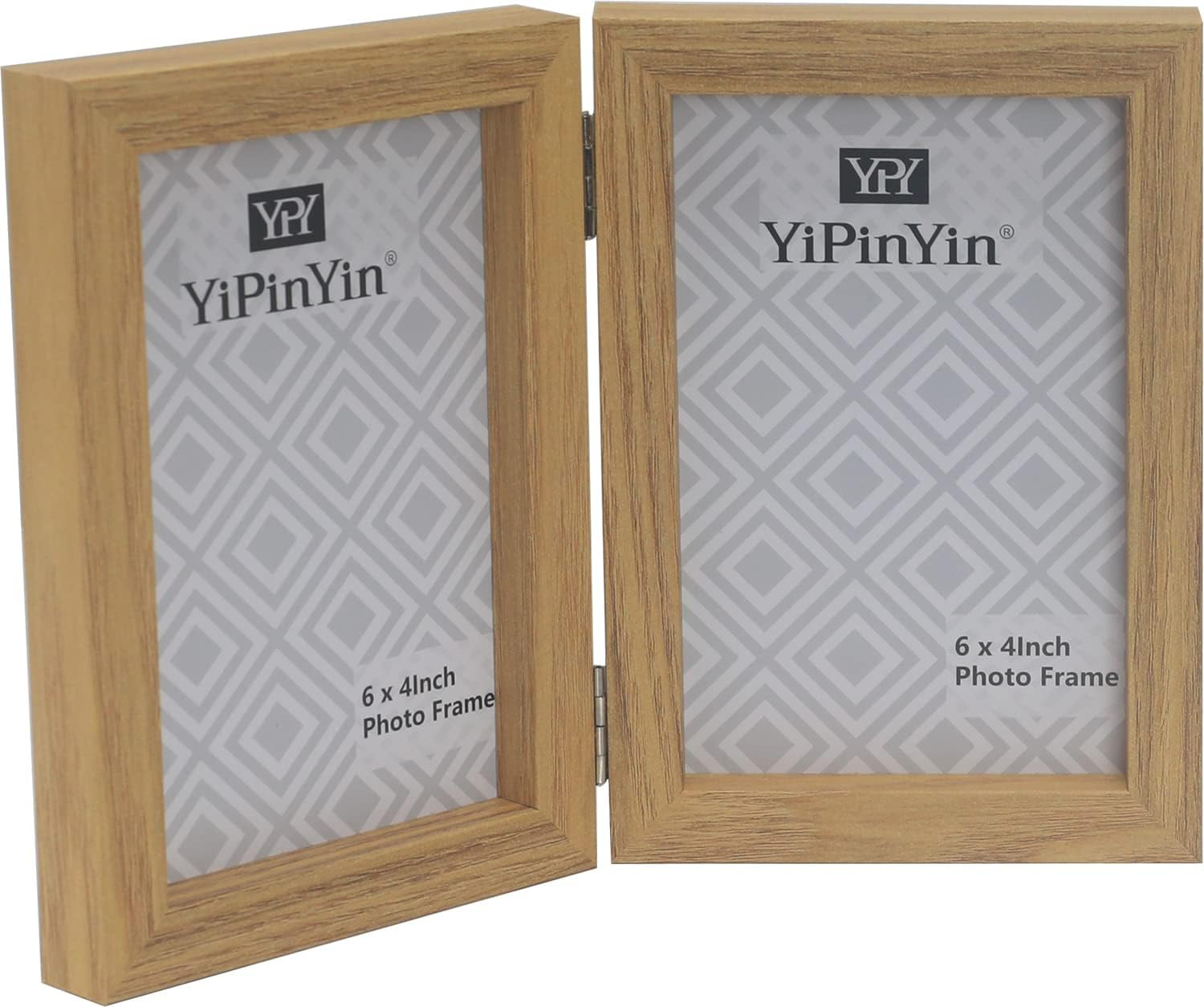Hinged Double Photo Frame 6X4'',Natural Wood Effect 4X6'' Double Picture Frame,T