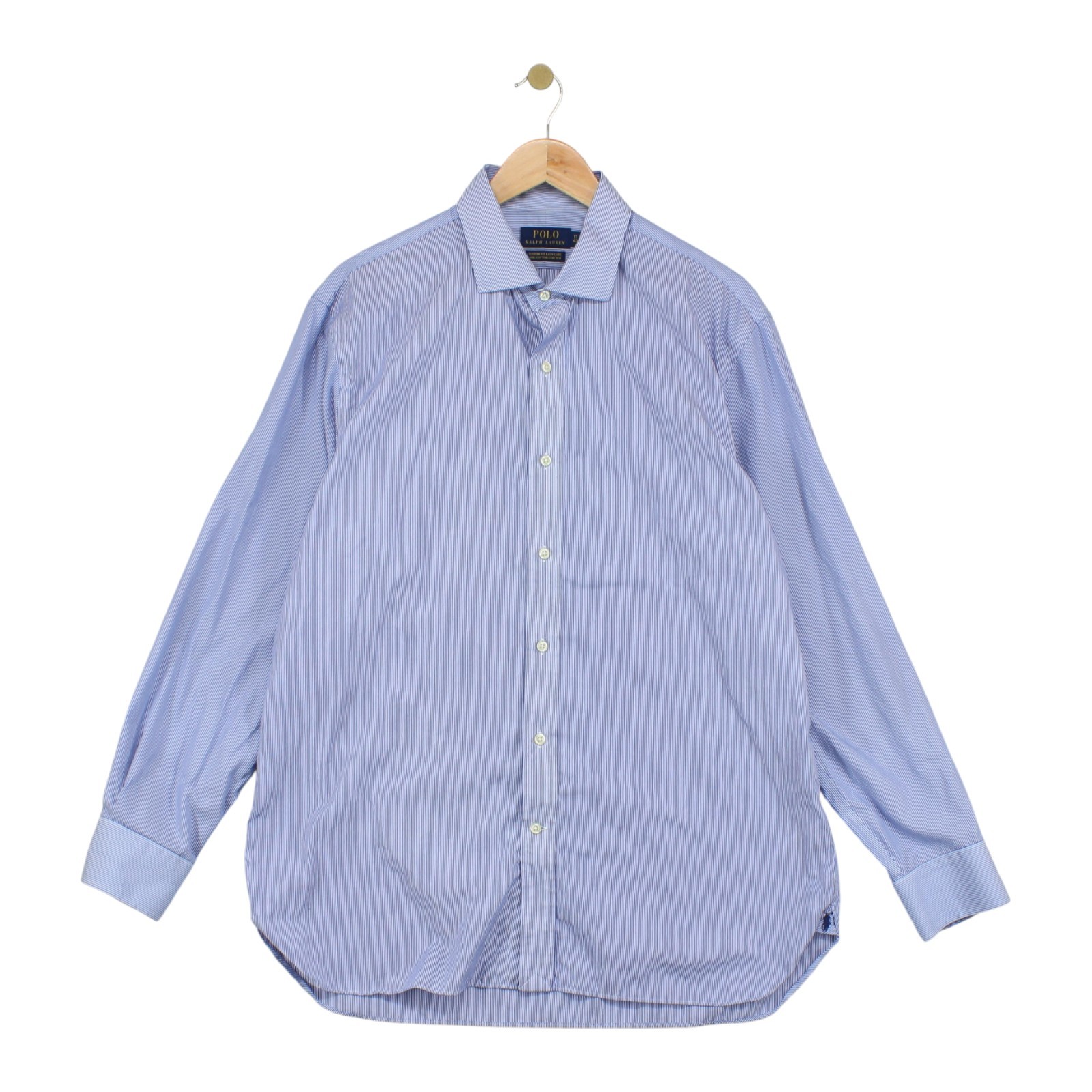 Camisa Ralph Lauren a Rayas Para Hombre Talla 43 Azul Ajuste Personalizado Fácil Cuidado Algodón Elástico