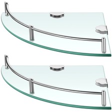 Crowye 2 Pcs Corner Shower Shelf 2-tier Glass about 9.25 inches, Silver