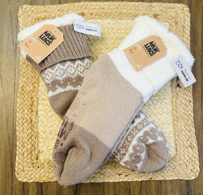 Set Of Muk Luks Brown Cream Anti Skid Slipper Socks Size L/XL