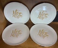 4pc Homer Laughlin 22k Golden Wheat Dinner Plates 9.25” USA Oven Proof EUC/NM