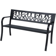 Panchina da Esterno Panca Giardino in Ferro con Schienale Decorazione Tulipani