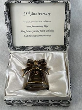 Messengers Paisley Collection Grey 25th Anniversary Glass Bell In Gift Box