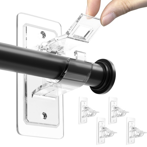 4 Pack No Drill Curtain Rod Brackets, Holding Up to 17 lbs, PET Self Adhesive...