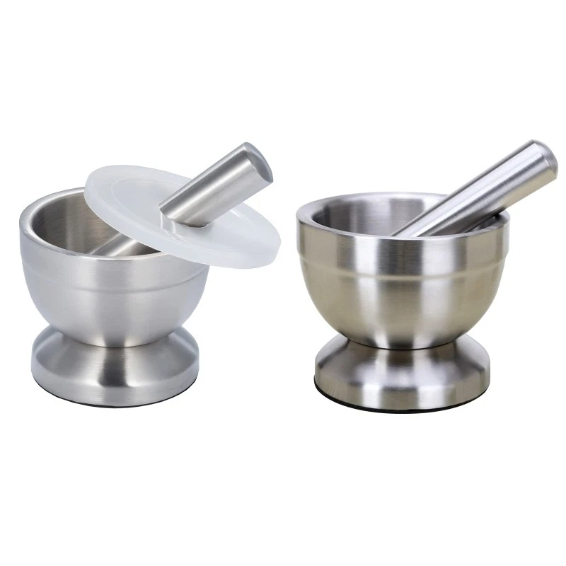 Kitchen Salt Pestle Bowl Stainless Steel Durable Garlic Press Spice Grinder Pot