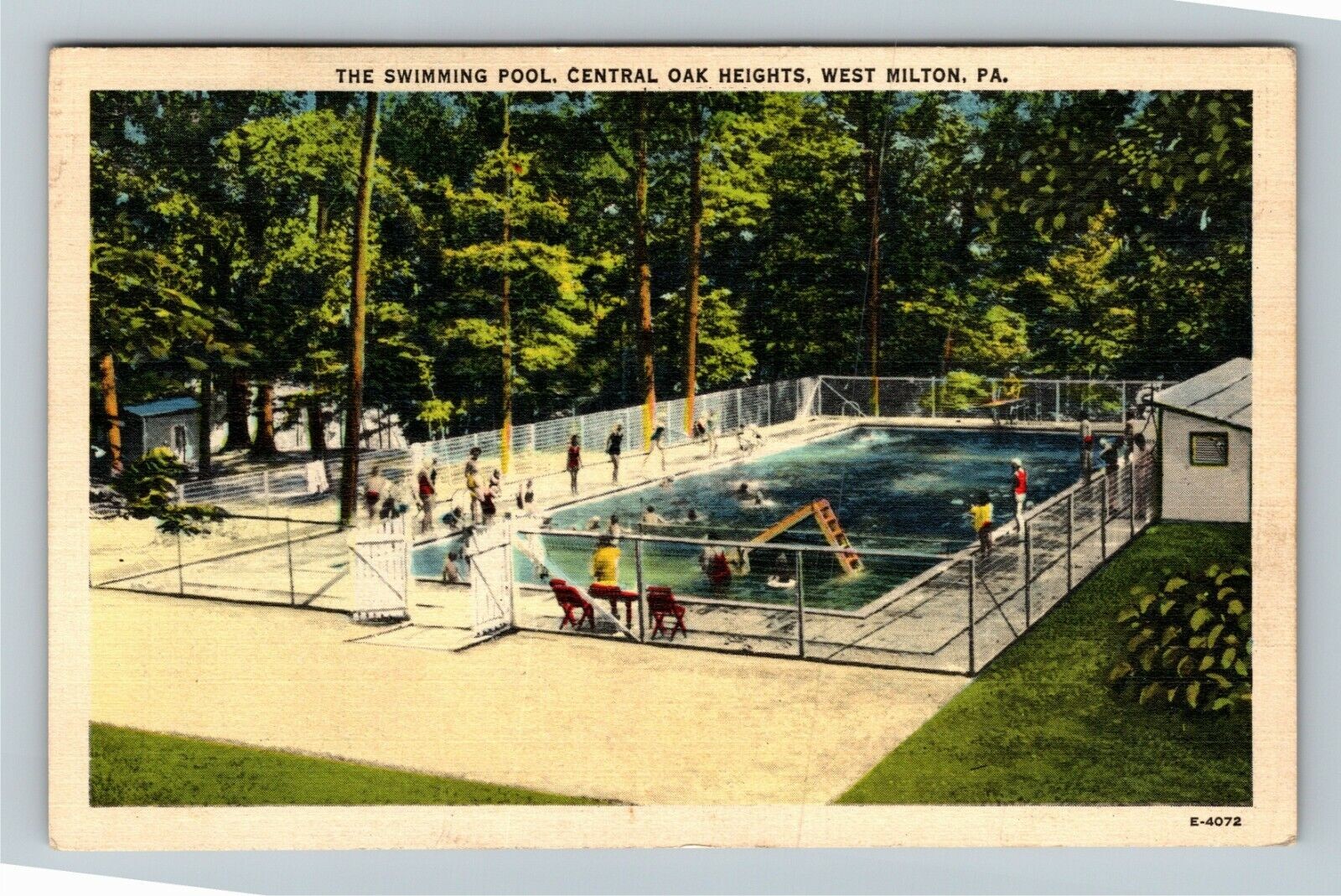 West Milton PA-Pennsylvania, Swimming Pool Central Oak, c1940 Vintage Postcard