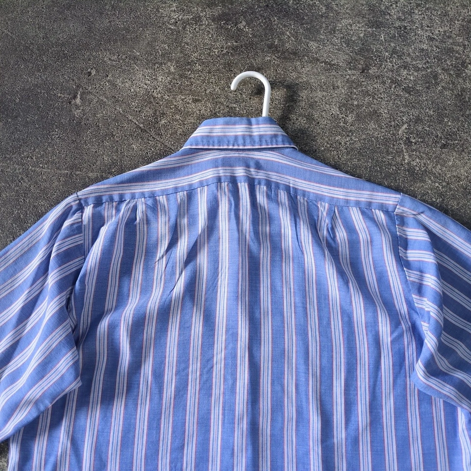Camisa vintage Penneys Towncraft para hombre M 15 años 60 azul blanco a rayas manga corta Foto 4 de 4