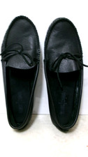 Women sz 9 Tie Tread Minnetonka Moccasin Driving Loafer Black Leather
