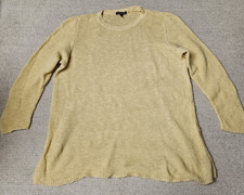 Eileen Fisher Loose Knit Linen Cotton Sweater 1X Yellow Spring Summer Beach