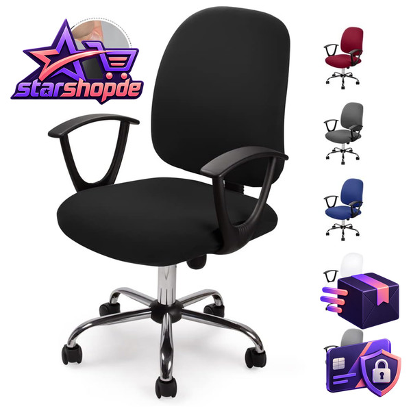 BüRostuhl-Bezug Waschbar Elastisch Universal Drehstuhl Bezug Schwarz Set-image