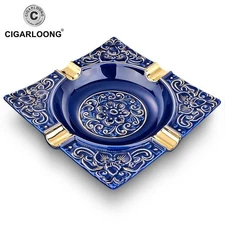 Cigar Ashtray Ceramics Luxury Desk Decoration Blue 4 Slots Smoking Accessories