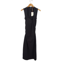 Quince Women Black Ruched Midi Dress Basic Sleeved S