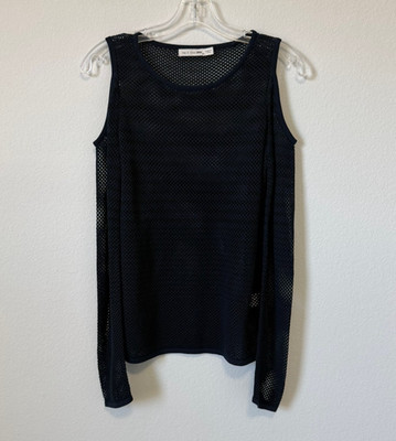 Rag & Bone Jean Long Sleeve Cold Shoulder Mesh Black/Blue Sweater Women's Size S