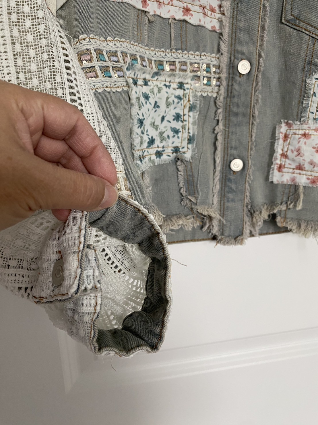 POL Denim Jacket Women's M Patchwork Embroidered … - image 9