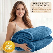 Image of Large Faux Fur Warm Fleece Throw Over Soft Sofa Bed Mink Blanket Double & King