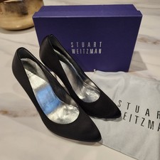 Stuart Weitzman Crystal Heel Black Satin Pumps 10 Box Dust Bag LKNW