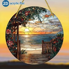 Acrylic Beach Sunset Sun Catcher 2D Flat Coastal Deck Window Hanging Decoration