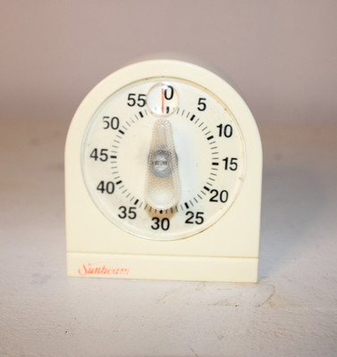 Vintage Sunbeam Mechanical Kitchen Timer Plastic White Analog Made in USA