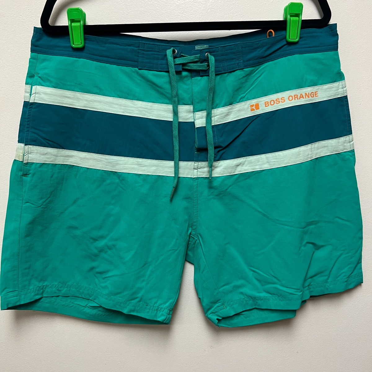 Hugo Boss Orange Label Green Mesh Lined Swim Shorts Trunks Mens Size Large