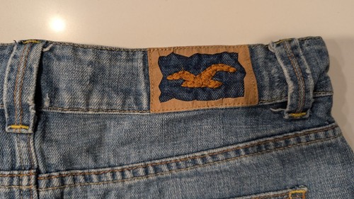 Girl' Hollister Jean Mini Skirt Sz 3 waist Distressed Vtg d button patch Y2K - Picture 3 of 11