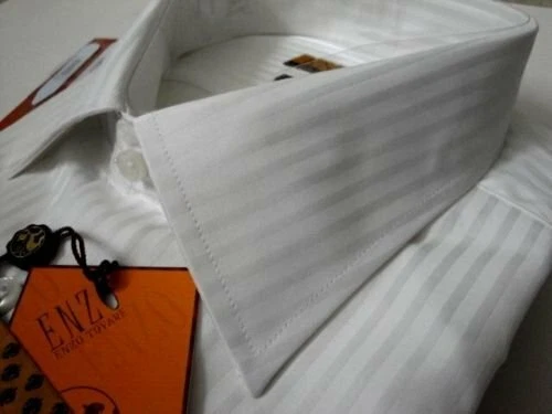 Camisa social masculina ENZO Itália SLIM FIT tom branco listras punhos barril - Imagem 3 de 4