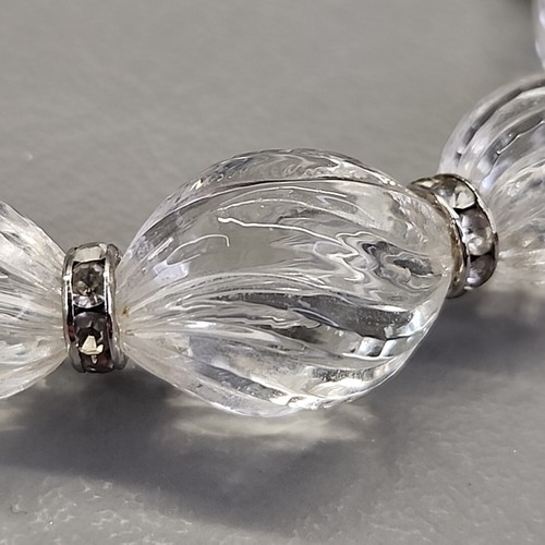 Avon Beaded Necklace Pierced Earrings Set Vtg Clear Acrylic Oval Twist 18" - Picture 17 of 20