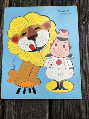 Playskool Lion Tamer Circus 18 Pcs Childrens Wood Puzzle Toy 330-26 Vtg 70s 80s