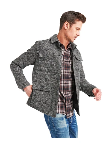 Lucky Brand Grindle Four Pocket Jacket Mens M Gray Black Utility Wool Blend-NEW