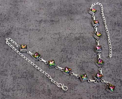 Arcobaleno Mistico Topazio Sfaccettato Collana Bracciale Anello Orecchini Set Gioielli - Foto 12 di 23