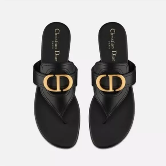 Sandales string plat en cuir logo Christian Dior Montaigne CD 35,5