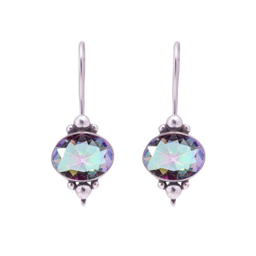 Rainbow Mystic Fire Topaz Gemstone 925 Sterling Silver Earring, Elegant Earring - Picture 3 of 4