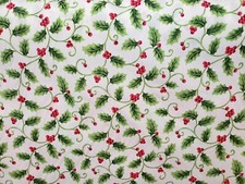 Novelty Print 58" Christmas Holly Vine Ivory Cotton Fabric by the Yard